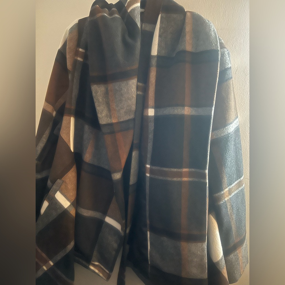 Plaid Wool Blend Cape - Picture 2 of 5